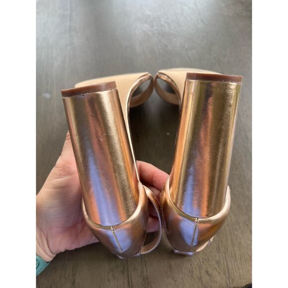 Lulus Taylor Ankle Strap Heels Women's 6.5 Rose Gold Vegan Leather Block Heel - Picture 6 of 7